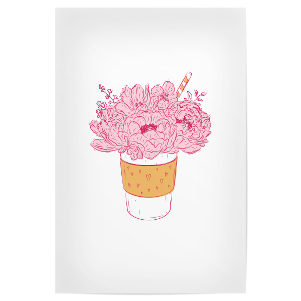 Poster 30x20 cm "Tasse zum Mitnehmen Blumen" artboxONE - Floral,Essen & Trinken