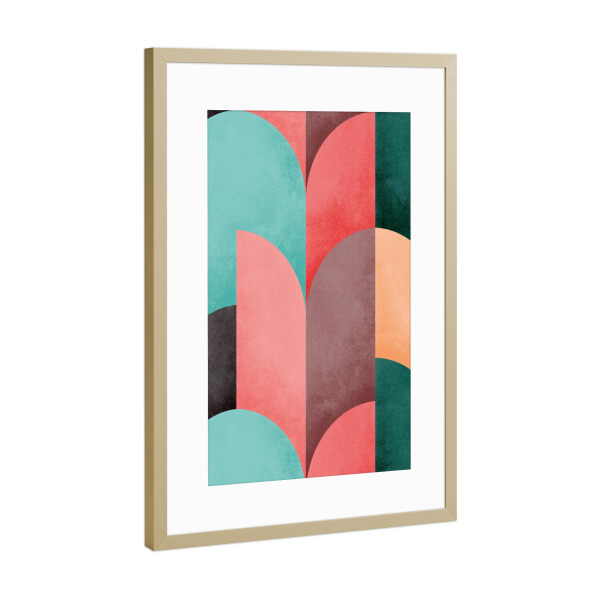 Poster mit Rahmen Gold "Mid Mod Geometrie Sonnenaufgang" artboxONE - Abstrakt,Geometrie