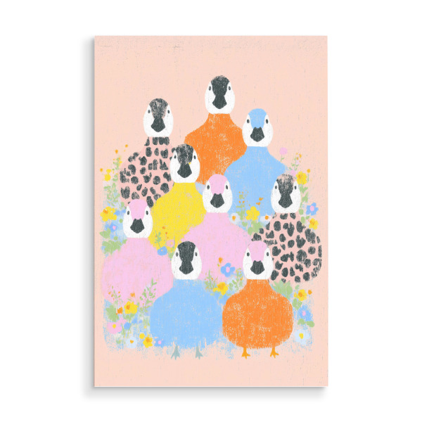 Holzbild "Blumen Spaß mit Enten" artboxONE - Natur,Floral,Tiere