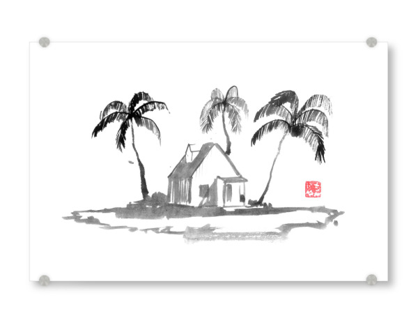 Acrylglasbild "Inselpalmen" artboxONE - Reise / Strand und Meer - Insel,Haus,Palmtrees,Sumie,Japan