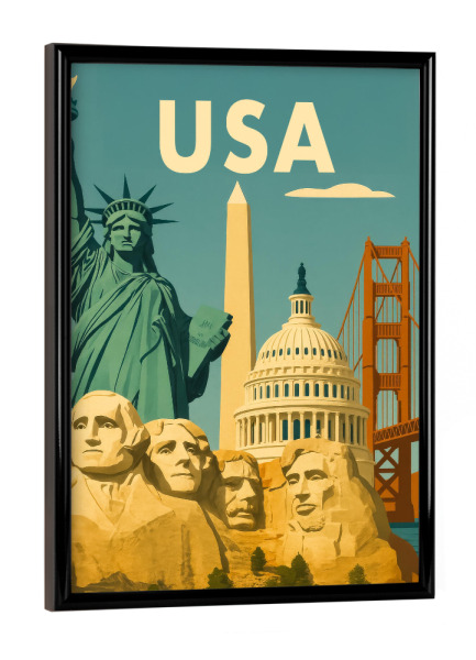 Poster mit schwarzem Rahmen "Amerikanische Wahrzeichen Collage" artboxONE - Städte,Reise / Länder