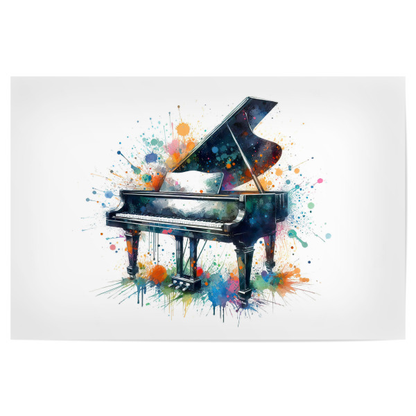 Poster 30x20 cm "Grand Piano mit Aquarell" artboxONE - Abstrakt,Musik - Grand piano,Aquarell,Musik,Kunst,Farbenfroh,Spritzer,Instrument,Malerei