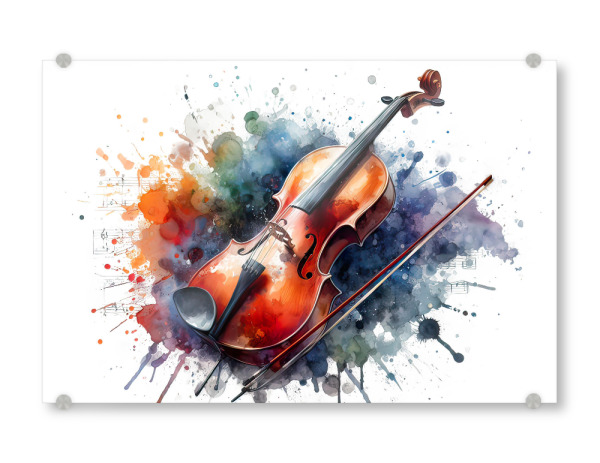 Acrylglasbild "Aquarellgeige" artboxONE - Abstrakt,Musik - Geige,Aquarell,Musik,Instrument,Bogen,Malerei,Kunst,Farbenfrohe,Musikalische notizen