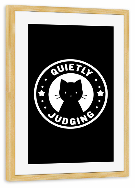 Poster mit Rahmen kiefer "Katze leise beurteilt" artboxONE - Tiere,Schwarzweiß