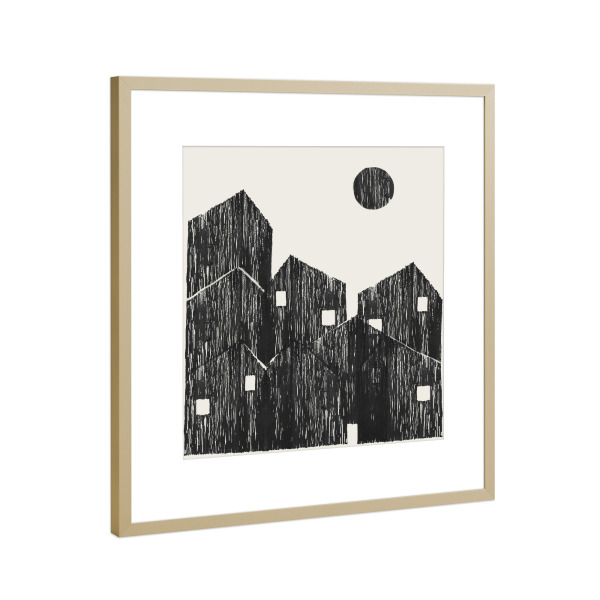 Poster mit Rahmen Gold "Danushka - Goodnight Moon" artboxONE - Städte,Abstrakt - Monochrome,Stadt,Skyline,Haus,Zuhause