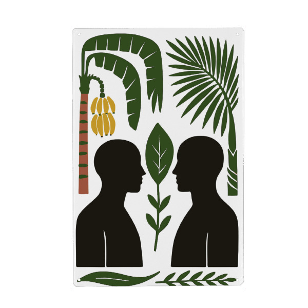 Metall Poster "Tropical Connection" artboxONE - Floral,Abstrakt,Männer - Natur,Verbindung,Silhouetten,Tropisch,Minimalistisch,Harmonie - Blechschild