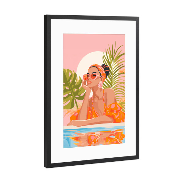 Poster mit Rahmen Schwarz (Metallic) "Modeträume am Pool" artboxONE - Natur,Menschen,Fashion