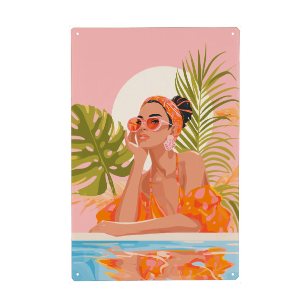 Metall Poster "Modeträume am Pool" artboxONE - Natur,Menschen,Fashion