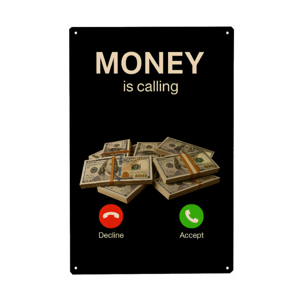 Holzbild "Money is calling" artboxONE - Typografie,Lustig