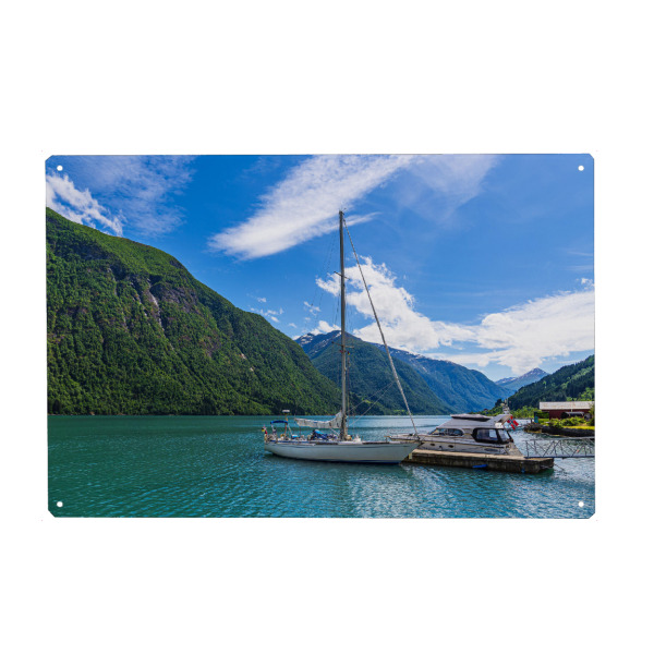 Metall Poster "Boote im Fjærlandsfjord" artboxONE - Natur,Reise,Reise / Strand und Meer,Reise / Länder