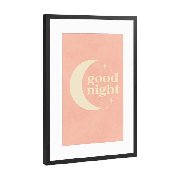 Poster mit Rahmen Schwarz (Metallic) "Good Night (Pastel Pink)" artboxONE - Für Kinder,Für Mama