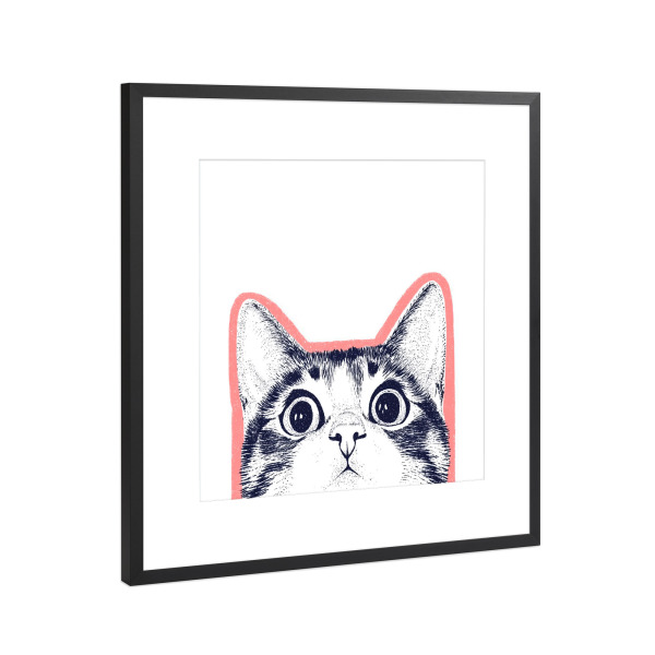 Poster mit Rahmen Schwarz (Metallic) "Neugier mit Katzenaugen" artboxONE - Tiere,Abstrakt,Lustig