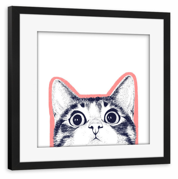 Poster mit Rahmen schwarz "Neugier mit Katzenaugen" artboxONE - Tiere,Abstrakt,Lustig