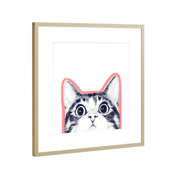 Poster mit Rahmen Gold "Neugier mit Katzenaugen" artboxONE - Tiere,Abstrakt,Lustig