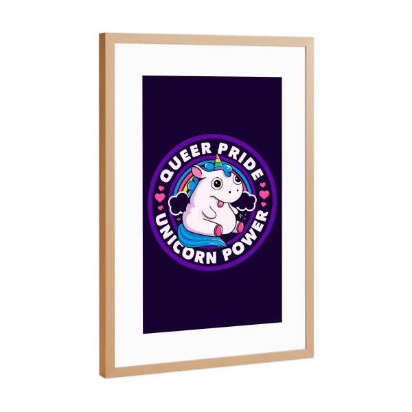 Poster mit Rahmen Kupfer "Queer Pride Unicorn Power" artboxONE - Tiere,Lustig