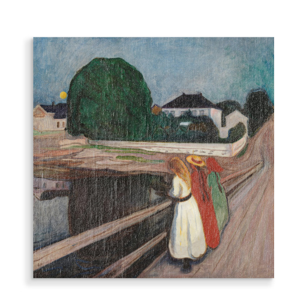 Holzbild "Die Mädchen auf der Brücke" artboxONE - Menschen,Für Mama,Für Papa