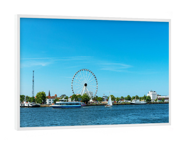 Poster mit weißem Rahmen "Warnemünde mit Riesenrad" artboxONE - Natur,Reise,Architektur,Reise / Strand und Meer