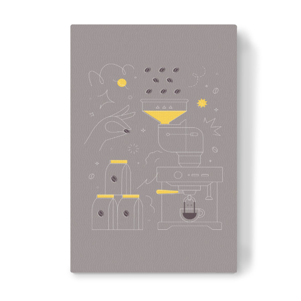 Leinwandbild "Kaffeemaschine grau" artboxONE - Essen & Trinken - Kaffee,Bohne,Café,Bio,Getränk,Shop,Pack,Paket,Container,Maschine,Ausrüstung