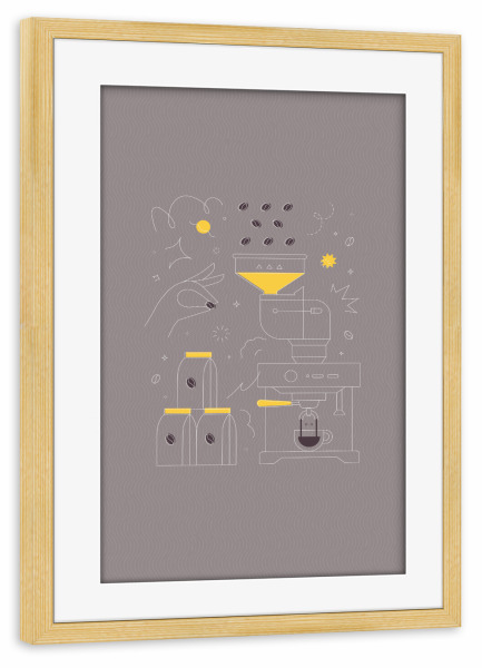 Poster mit Rahmen kiefer "Kaffeemaschine grau" artboxONE - Essen & Trinken