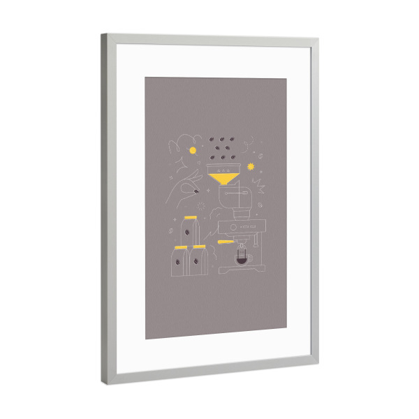 Poster mit Rahmen Silber "Kaffeemaschine grau" artboxONE - Essen & Trinken
