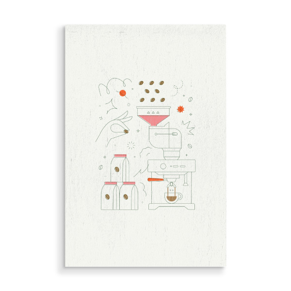 Holzbild "Kaffeemaschine" artboxONE - Essen & Trinken - Kaffee,Bohne,Café,Bio,Getränk,Shop,Pack,Paket,Container,Maschine,Ausrüstung