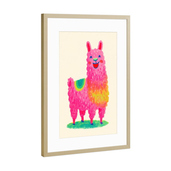 Poster mit Rahmen Gold "Lama Liebt Pink" artboxONE - Für Kinder,Tiere,Lustig