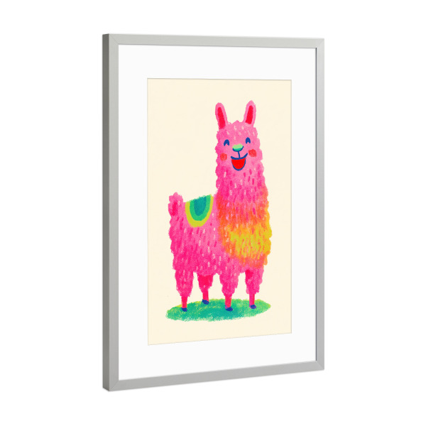 Poster mit Rahmen Silber "Lama Liebt Pink" artboxONE - Für Kinder,Tiere,Lustig