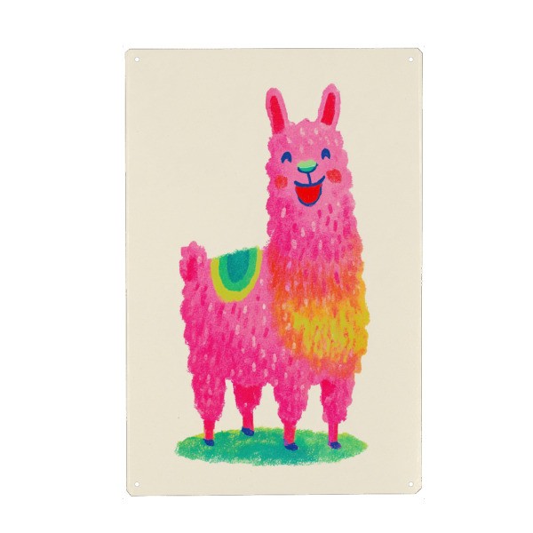Metall Poster "Lama Liebt Pink" artboxONE - Für Kinder,Tiere,Lustig