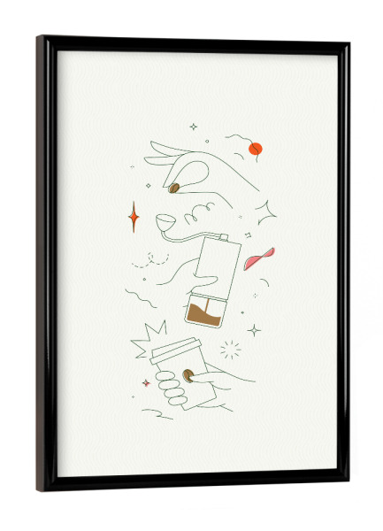 Poster mit schwarzem Rahmen "Kaffeemühle" artboxONE - Essen & Trinken - Getränk,Kaffee,Bohne,Bio,Geschäft,Schleifer,Hand,Tasse,Kunst,Heiß,Wegbringen