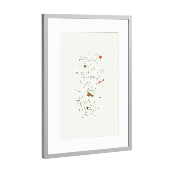Poster mit Rahmen Silber "Kaffeemühle" artboxONE - Essen & Trinken - Getränk,Kaffee,Bohne,Bio,Geschäft,Schleifer,Hand,Tasse,Kunst,Heiß,Wegbringen