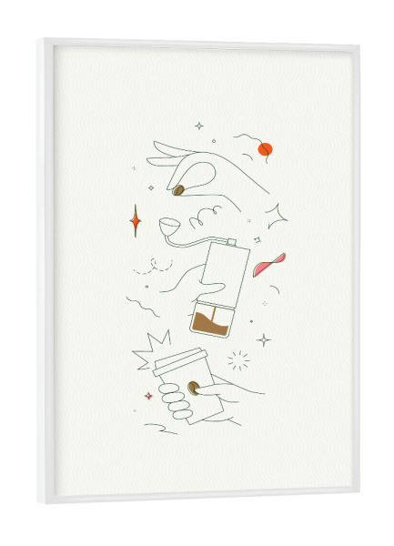 Poster mit weißem Rahmen "Kaffeemühle" artboxONE - Essen & Trinken - Getränk,Kaffee,Bohne,Bio,Geschäft,Schleifer,Hand,Tasse,Kunst,Heiß,Wegbringen