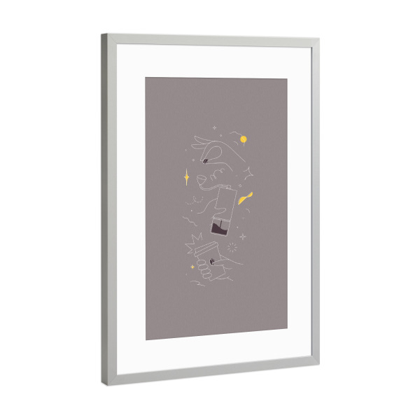 Poster mit Rahmen Silber "Kaffeemühle grau" artboxONE - Essen & Trinken - Getränk,Kaffee,Bohne,Bio,Geschäft,Schleifer,Hand,Tasse,Kunst,Heiß,Wegbringen
