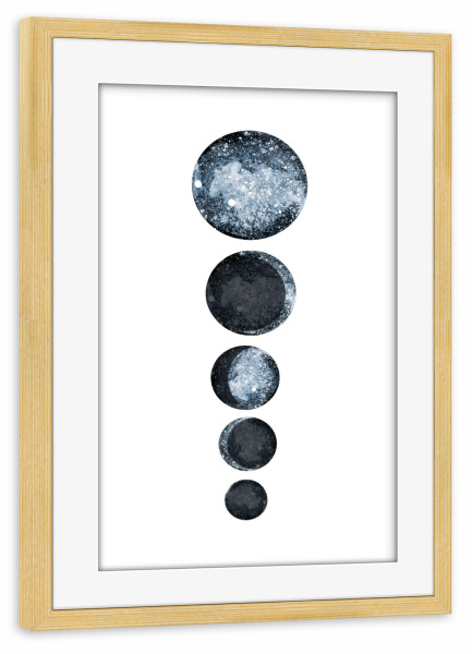 Poster mit Rahmen kiefer "Danushka - Blue Moon Phase" artboxONE - Galaxy - Aquarell,Mond,Weltall,Spirituell,Planet,Himmel,Nacht