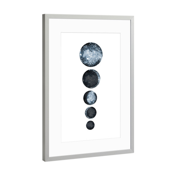 Poster mit Rahmen Silber "Danushka - Blue Moon Phase" artboxONE - Galaxy - Aquarell,Mond,Weltall,Spirituell,Planet,Himmel,Nacht