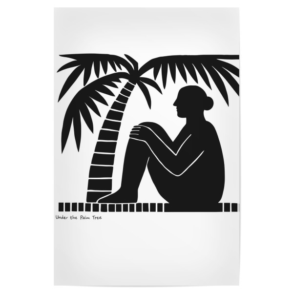 Poster "Solitude Under the Palm" artboxONE - Schwarzweiß - Minimalistisch,Palme,Einsamkeit,Heiter,Schwarz und weiß,Kontemplation