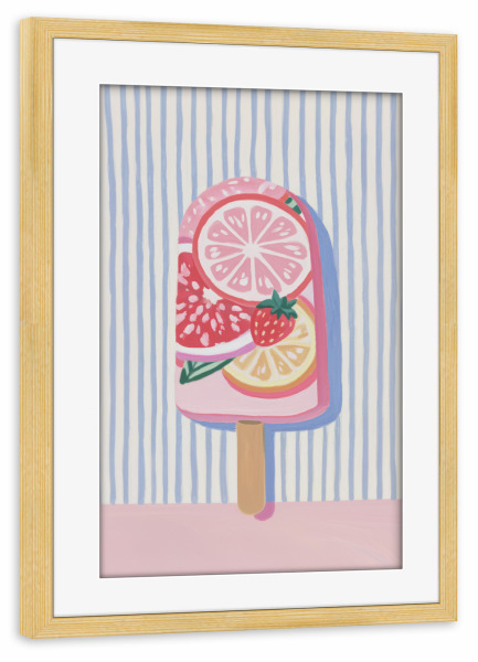 Poster mit Rahmen kiefer "Eisvergnügen mit Früchten" artboxONE - Natur,Geometrie,Essen & Trinken / Obst & Gemüse