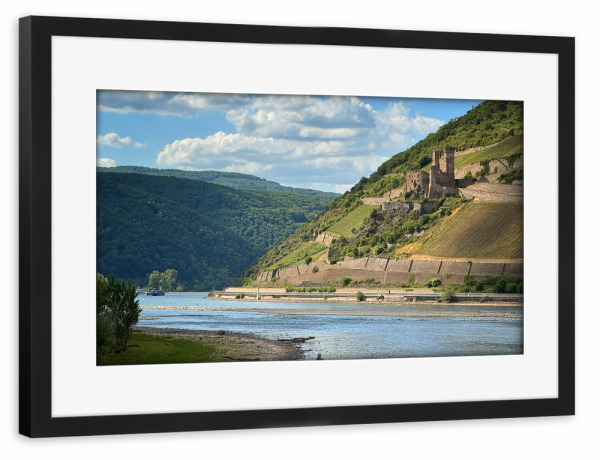 Poster mit Rahmen schwarz "Der Rhein" artboxONE - Städte,Reise,Architektur - Rhein,Bingen,Burg