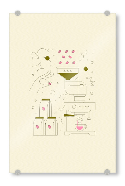 Acrylglasbild "Kaffeemaschine gelb" artboxONE - Essen & Trinken - Kaffee,Bohne,Café,Bio,Getränk,Shop,Pack,Paket,Container,Maschine,Ausrüstung