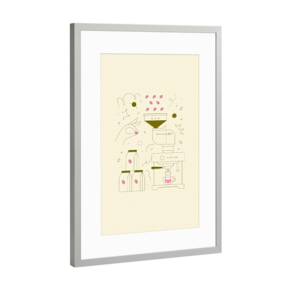 Poster mit Rahmen Silber "Kaffeemaschine gelb" artboxONE - Essen & Trinken