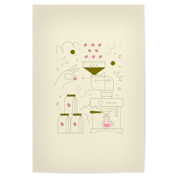 Poster 30x20 cm "Kaffeemaschine gelb" artboxONE - Essen & Trinken - Kaffee,Bohne,Café,Bio,Getränk,Shop,Pack,Paket,Container,Maschine,Ausrüstung