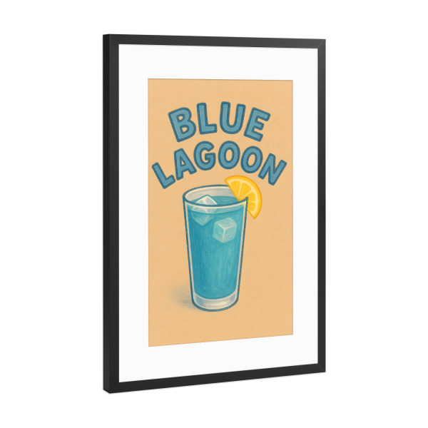 Poster mit Rahmen Schwarz (Metallic) "Blue Lagoon - Cocktail" artboxONE - Typografie,Essen & Trinken