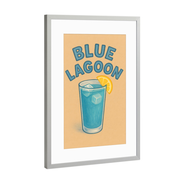 Poster mit Rahmen Silber "Blue Lagoon - Cocktail" artboxONE - Typografie,Essen & Trinken