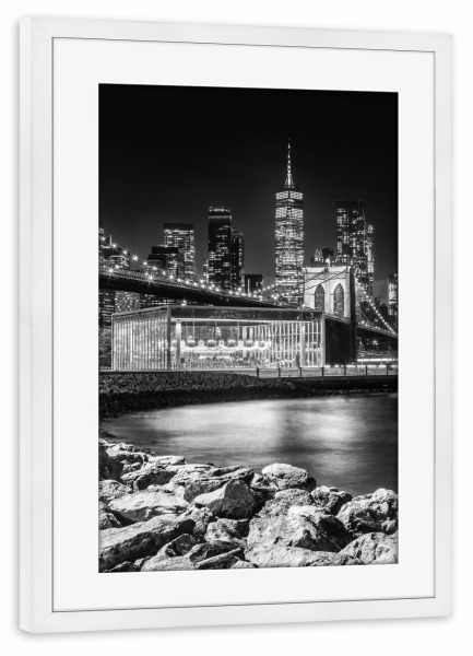 Poster mit Rahmen weiß "NYC Impression | Monochrom" artboxONE - Städte,Städte / New York,Reise,Schwarzweiß,Architektur