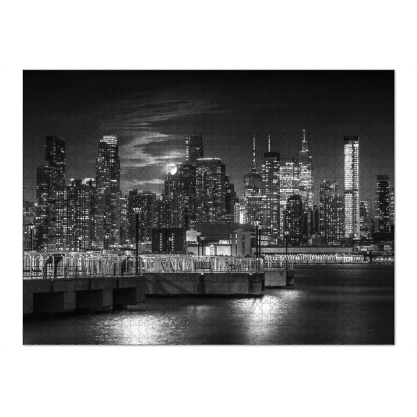 Puzzle Ravensburger "Vollmond über Manhattan" artboxONE - Städte,Städte / New York,Reise,Schwarzweiß,Architektur