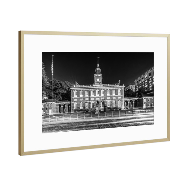 Poster mit Rahmen Gold "Independence Hall | Monochrom" artboxONE - Städte,Reise,Schwarzweiß,Architektur,Städte / Weitere