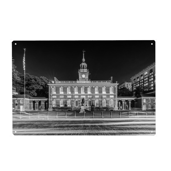 Holzbild "Independence Hall | Monochrom" artboxONE - Städte,Reise,Schwarzweiß,Architektur,Städte / Weitere