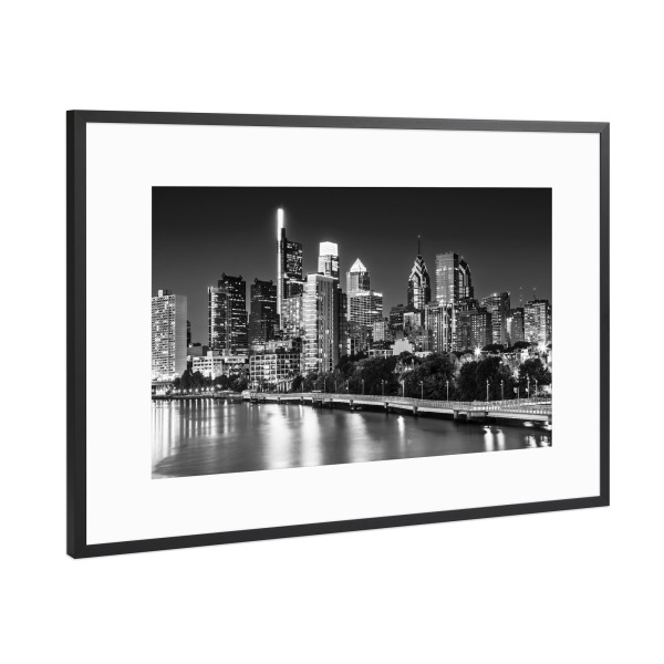 Poster mit Rahmen Schwarz (Metallic) "Downtown Philadelphia | Monochrom" artboxONE - Städte,Reise,Schwarzweiß,Architektur,Städte / Weitere