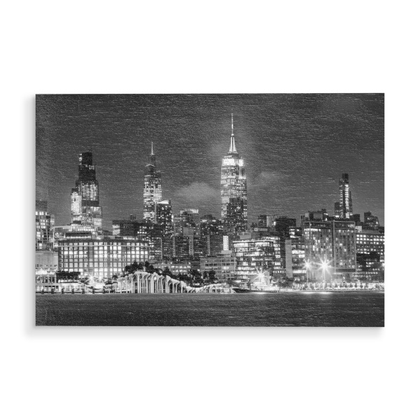 Holzbild "NYC Skyline & Little Island" artboxONE - Städte,Städte / New York,Reise,Schwarzweiß,Architektur