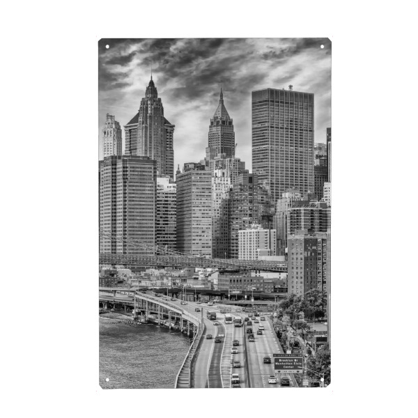 Metall Poster "NYC Finanzdistrikt | Monochrom" artboxONE - Städte,Städte / New York,Reise,Schwarzweiß,Architektur