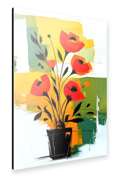 Alu-Dibond "Abstract Red Flowers in Black Vase" 30x20 cm artboxONE
